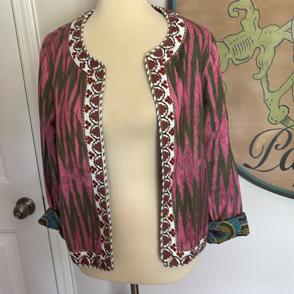 Women's Pink and Green Patterned Jacket - Picture 4 of 8